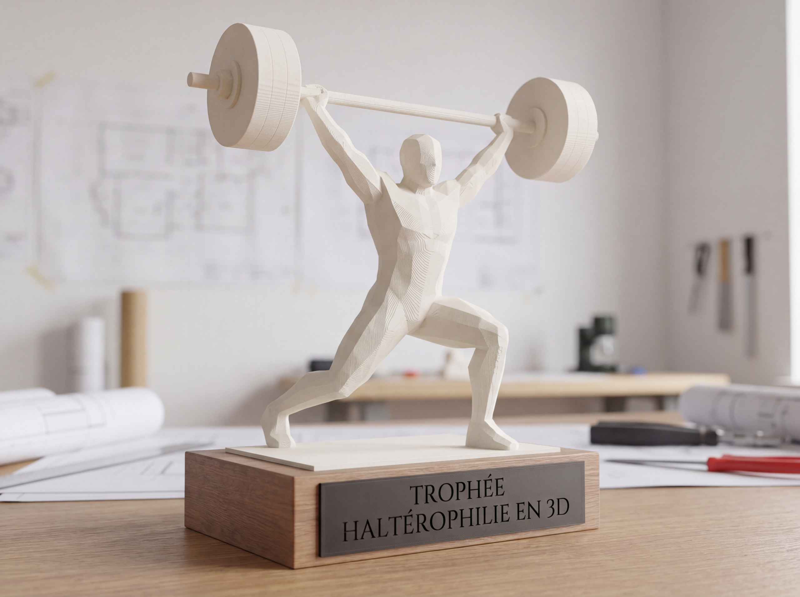 Trophée haltérophilie en 3D personnalisé impression PLA