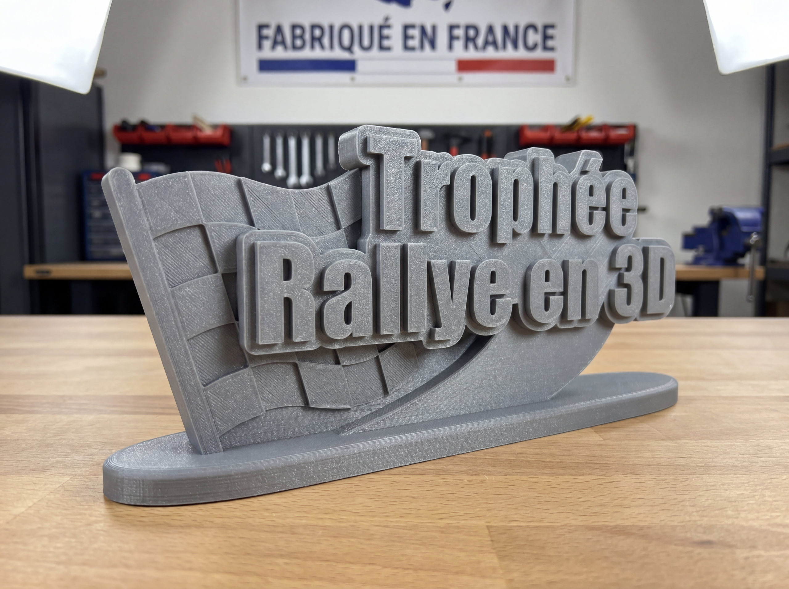 Trophée Rallye en impression 3D personnalisée damier